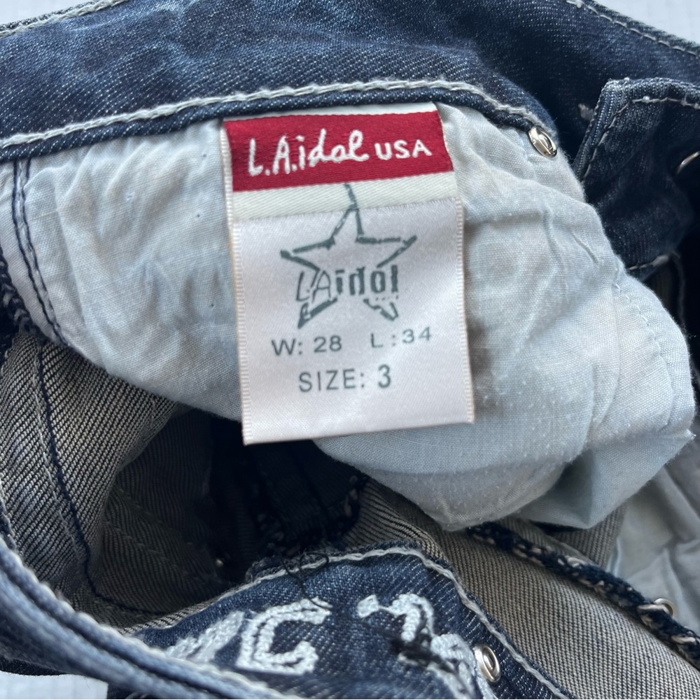 L.A. Idol USA Women’s 3 28W X 34L Dark Wash Studded Sparkle Detail Bootcut Jeans - Picture 5 of 13